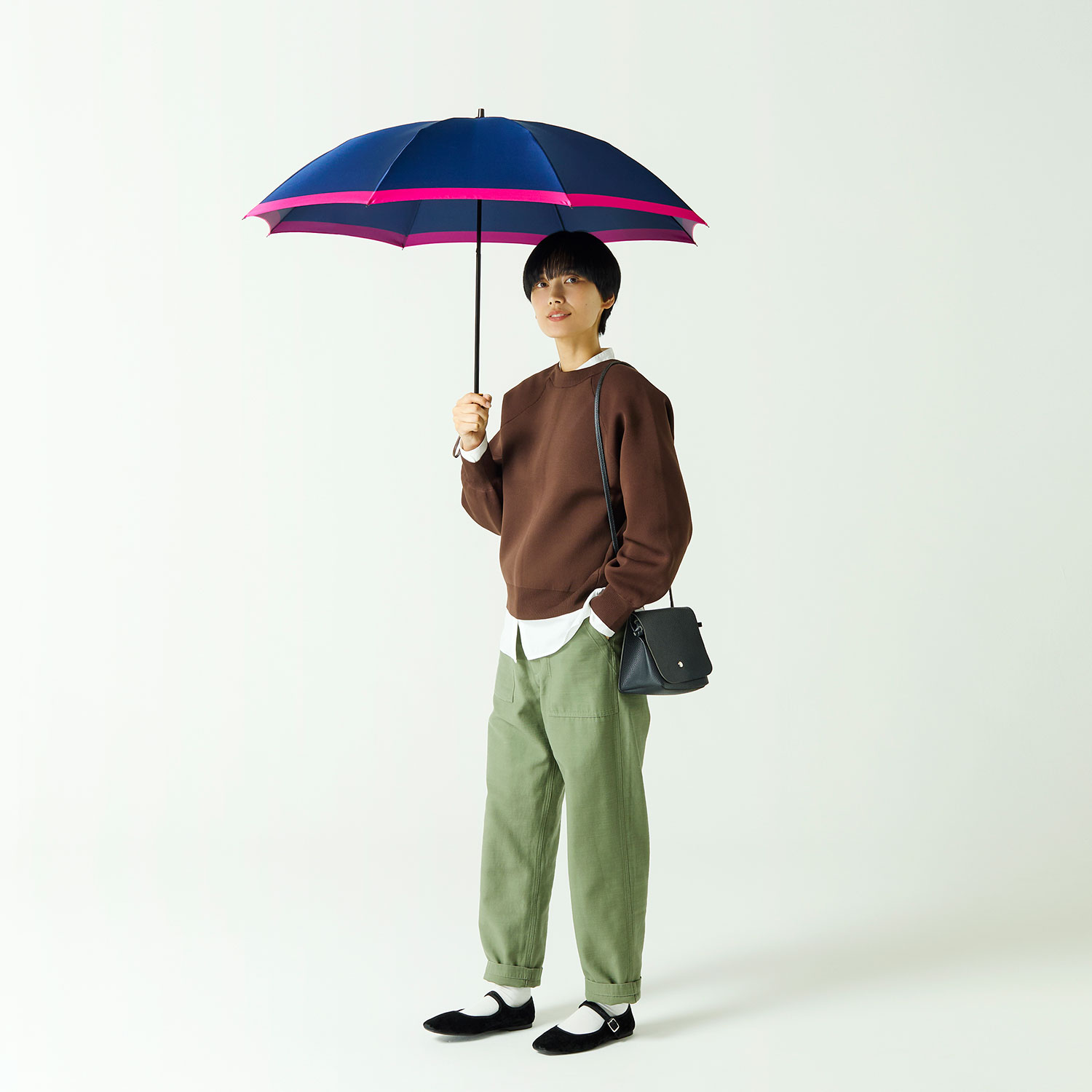 レディース雨傘】ボーダー-折りたたみ-ネイビー｜トンボ洋傘前原光榮