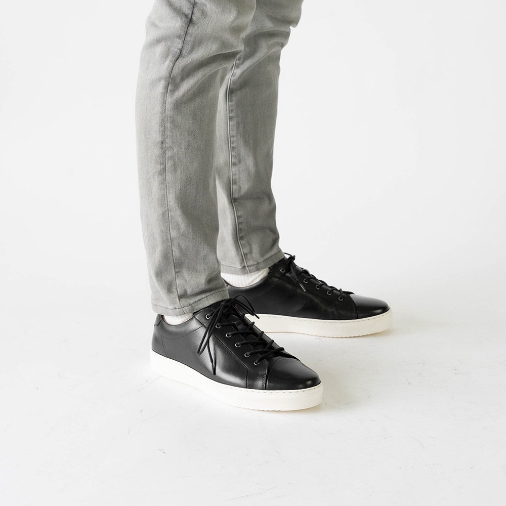 レザースニーカー ビジネス ブラック 黒 本革 革靴 レースアップ