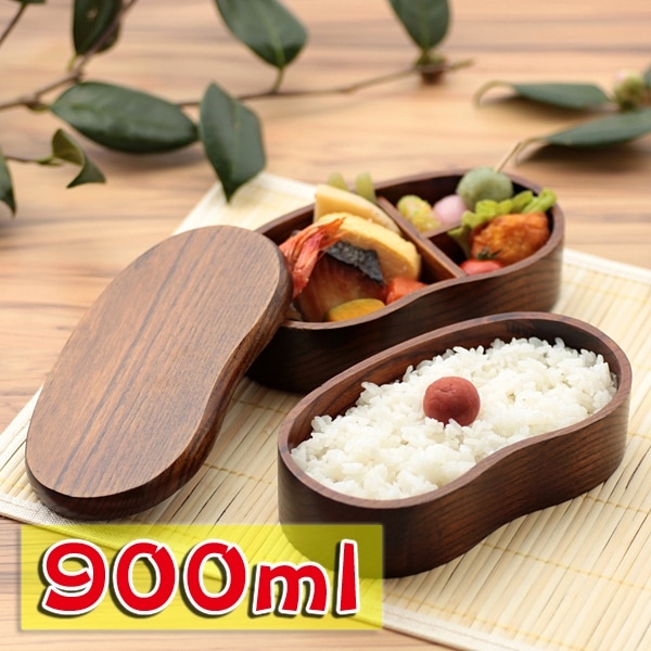 昭和レトロ/1950年代前半物】木製弁当箱 漆塗り弁当箱 仕切付き 大きめ