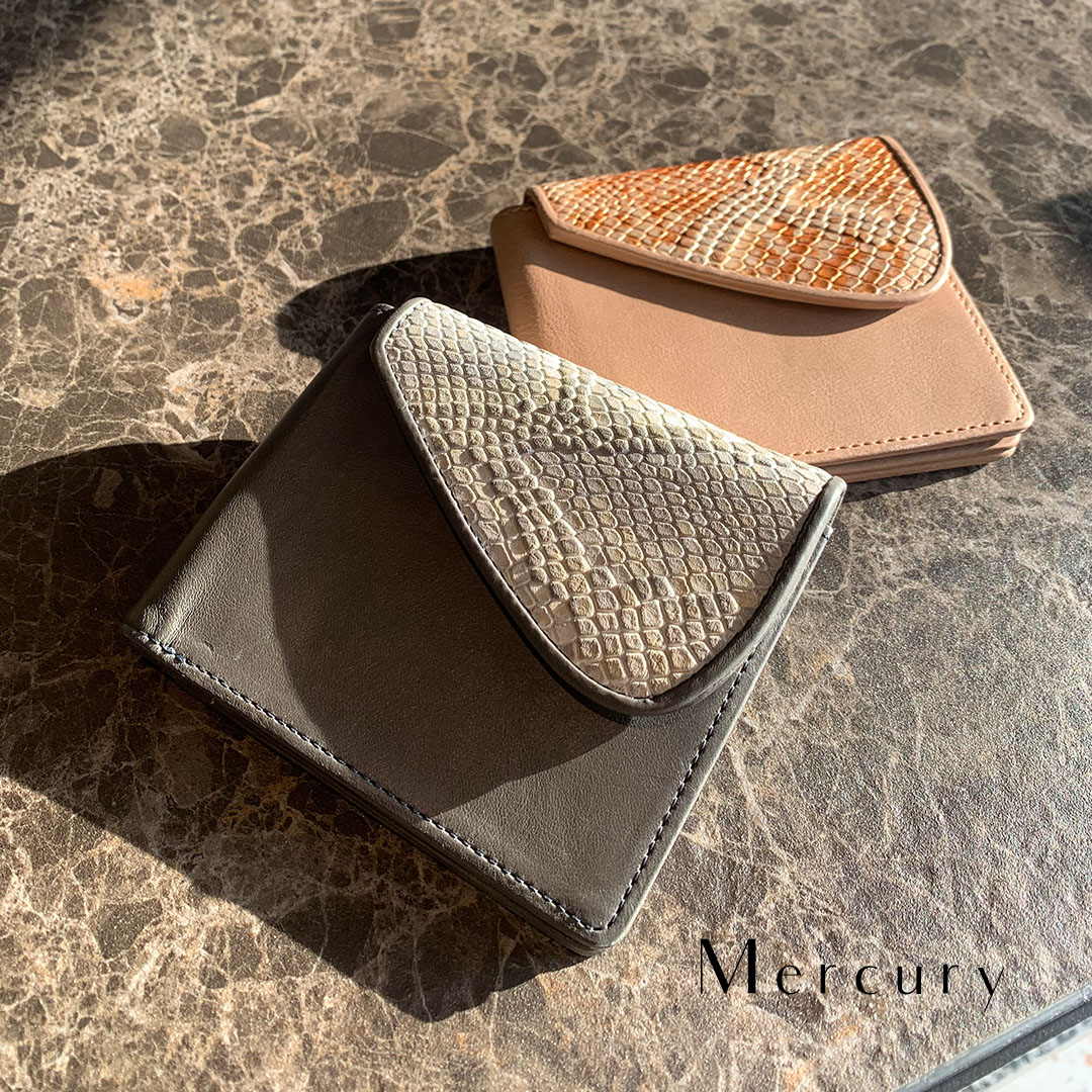 Mercury 本革 二つ折り財布 レディース パイソン型押し エレガンス
