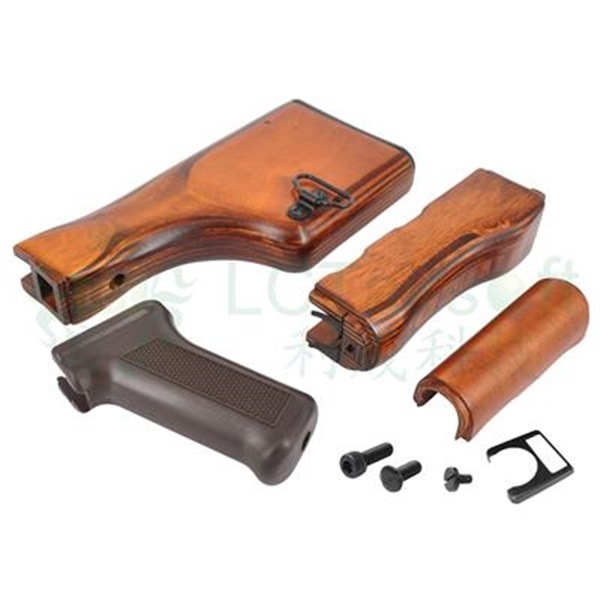 メーカー不明　 実物AK用木製グリップ・ストック・ハンドガードセット 新品 LCT AKM/ウッドハンドガード&ウッドストック&グリップセット > AK