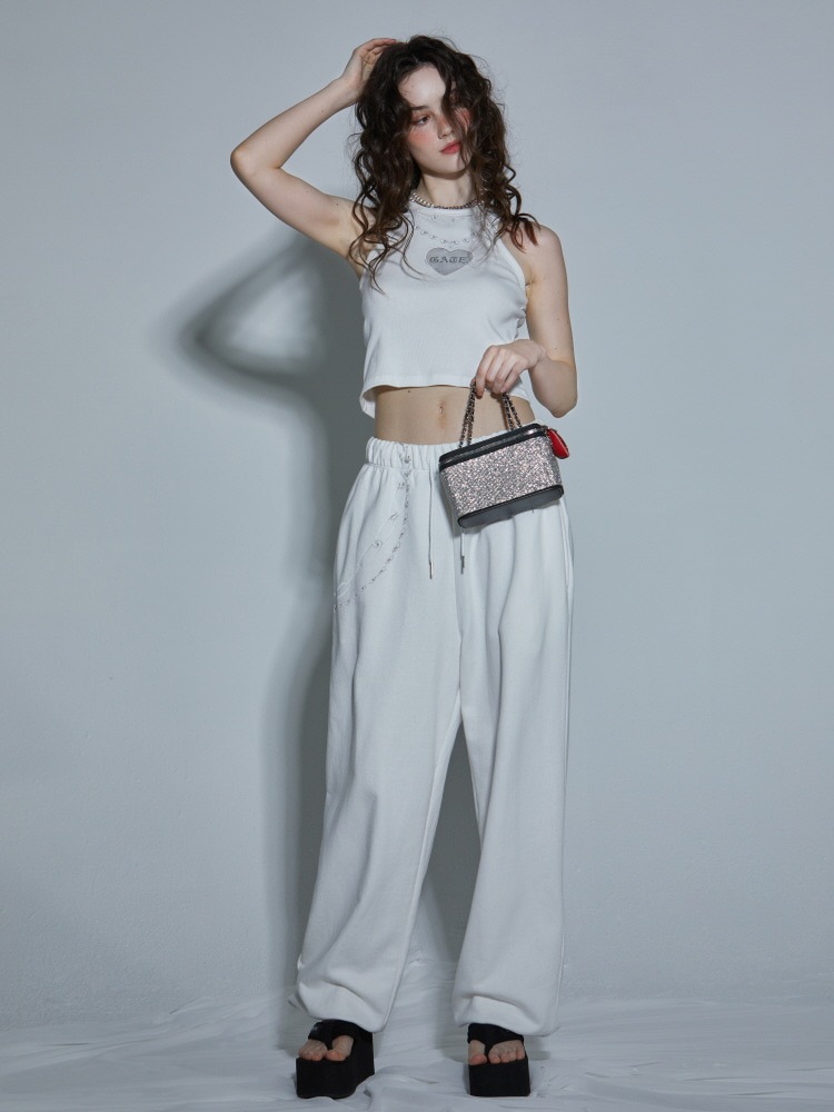 GATELESS】CHAIN PRINT AMERICAN SLEEVE CROPPED TANK TOP / 【ゲート