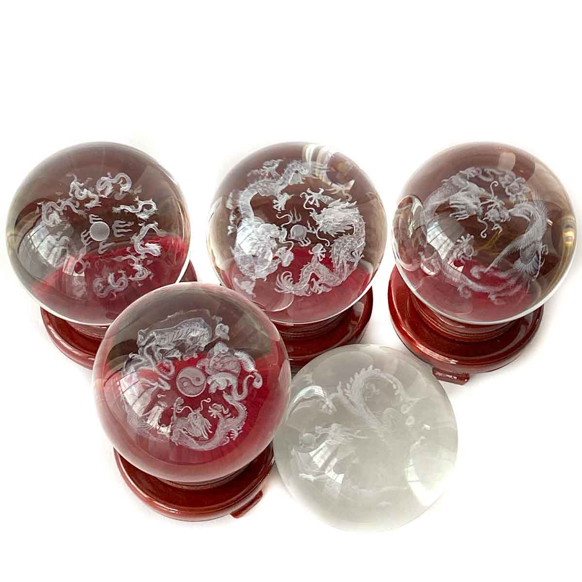 120mm 龍神・鳳凰・四神獣を刻んだクリスタル宝玉が運気を高める風水