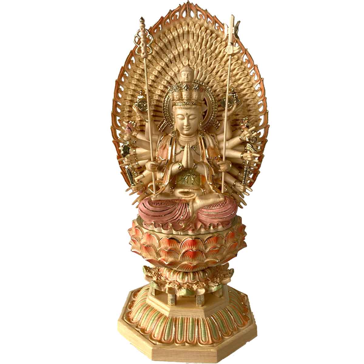 千手観音 仏像（彩色仕上げ・高さ28.5cm）｜子年生まれの守本尊