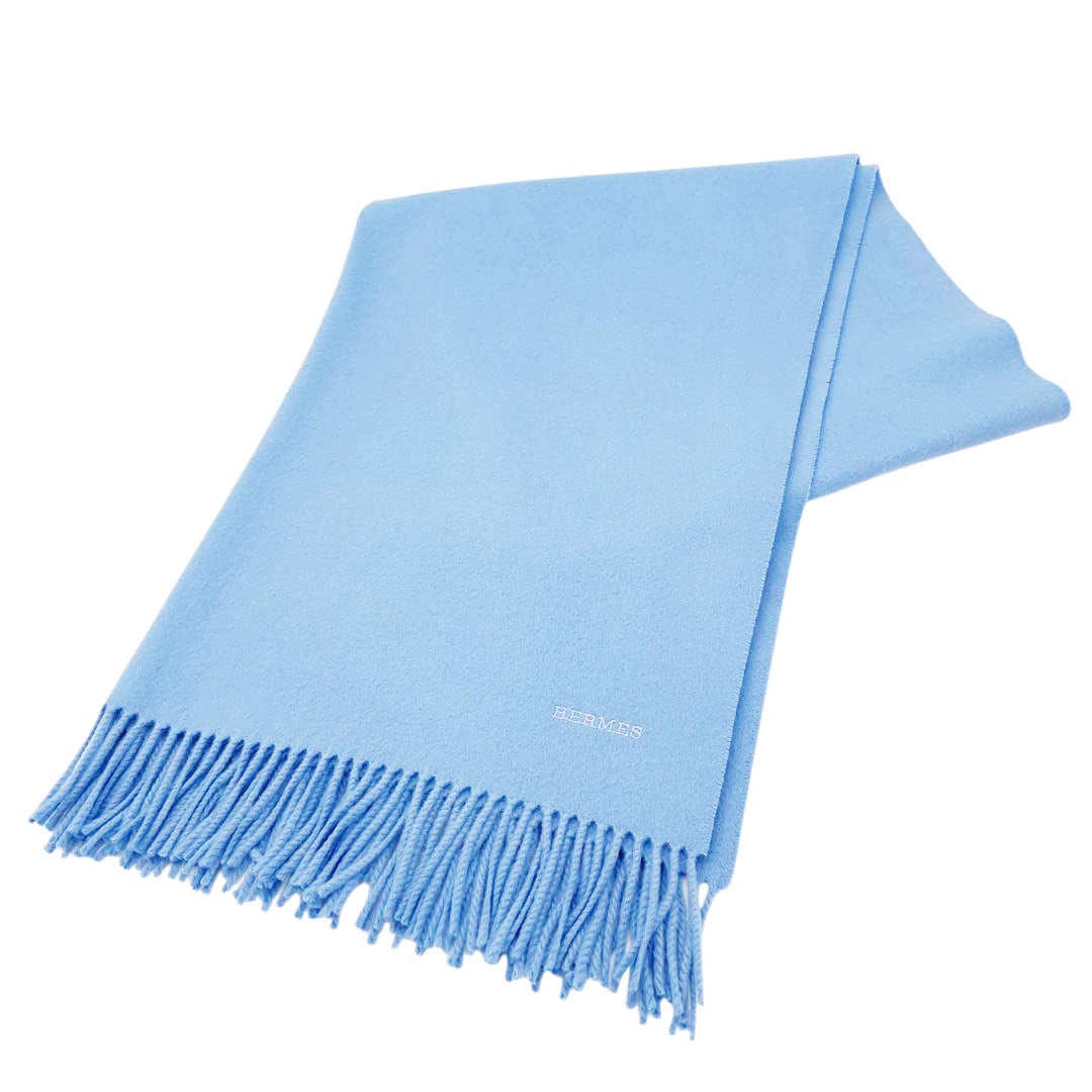HERMES エルメス ショール ストール マフラー ロゴ刺繍 無地 カシミヤ