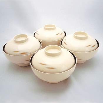 吸物椀4客セット（変根来-白）｜漆器の島安【うるわしうるし】根来塗