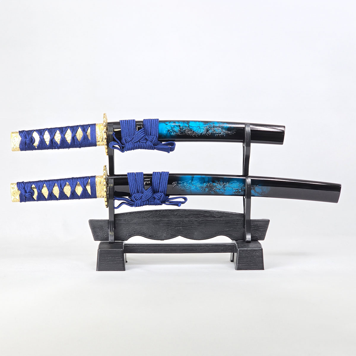 ミニミニ竜3点セット マーブル 青 刀掛台付 刀身竜彫 模造刀｜【公式