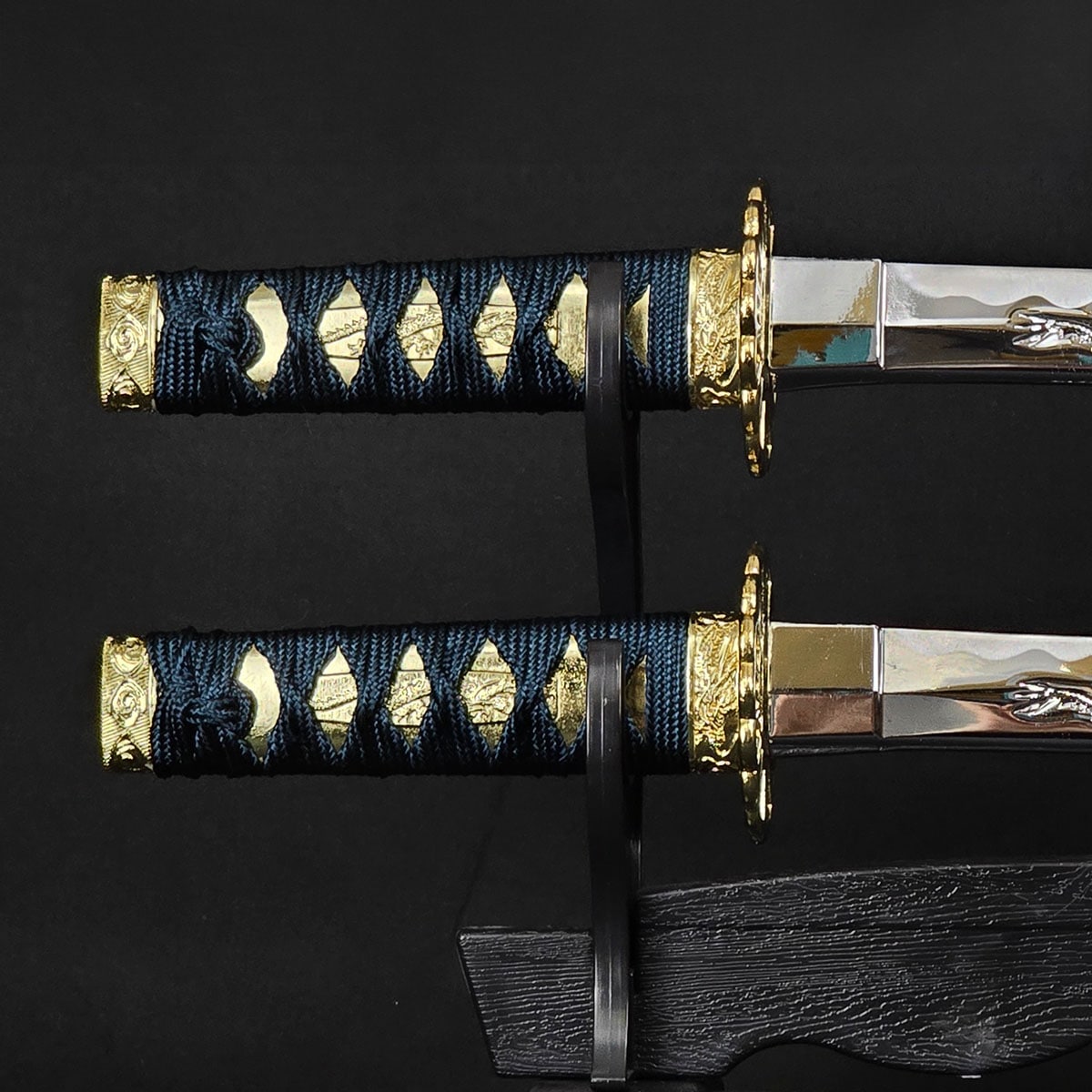 ミニミニ竜3点セット 彫金 紺 刀掛台付 刀身竜彫 模造刀｜【公式