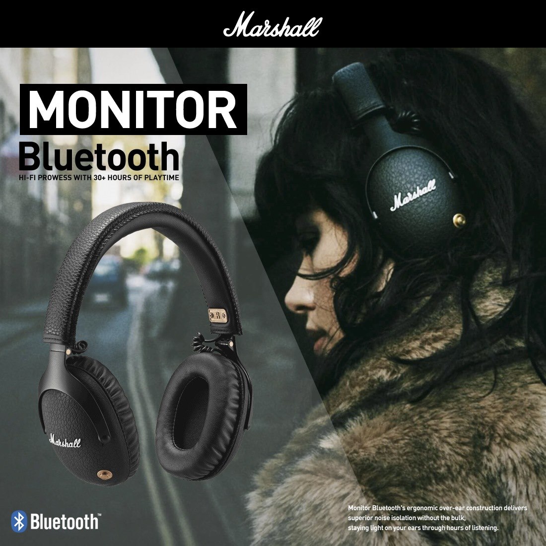 Marshall Monitor Bluetooth ヘッドフォン ブラック Marshall Marshall Monitor Bluetooth – e☆イヤホン