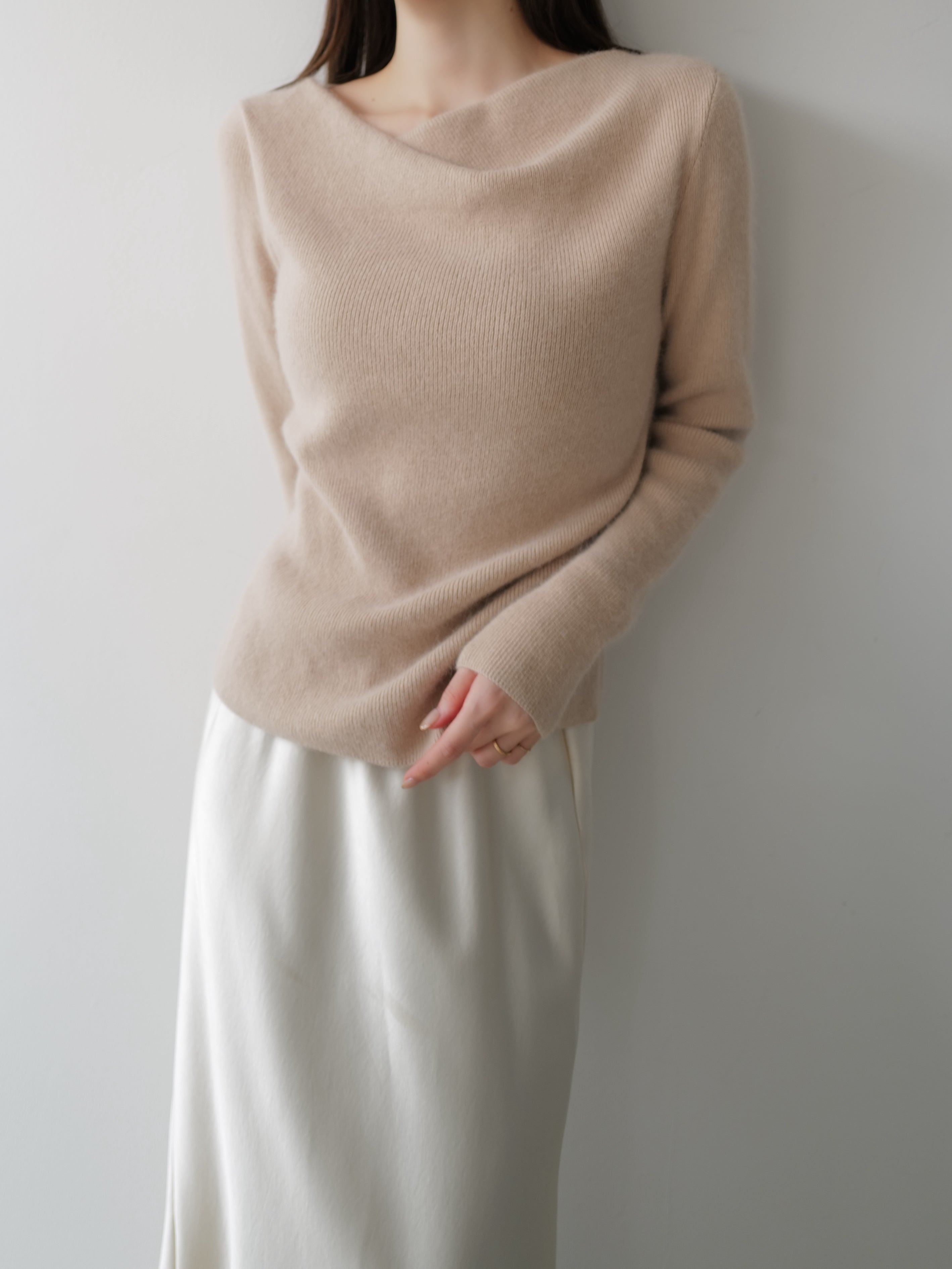 raccoon wool drape neck knit – célon