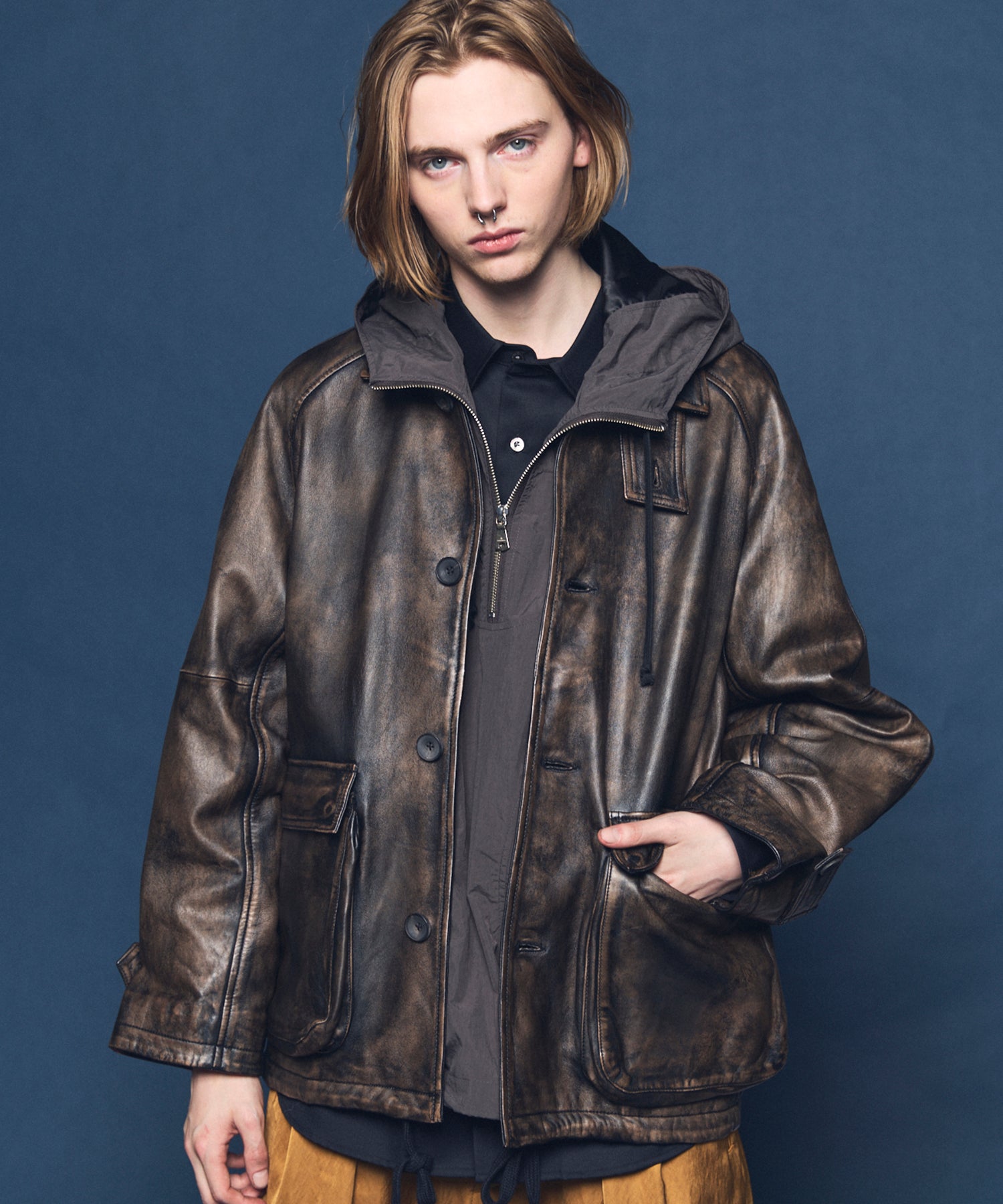 Sheep Leather Front Button Single Blouson