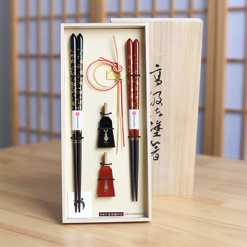 Japanese Handcrafted Golden Sakura Chopsticks Wedding Gift Set -MASU
