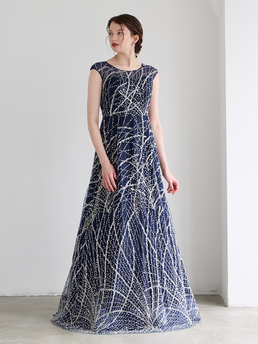 Celesta/チュール×ビーズ・スパンコール刺繍ロングドレス(9号 ピンク