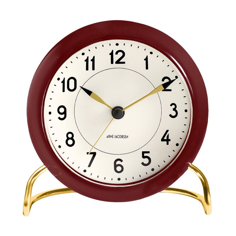 Arne Jacobsen AJ Station table clock with alarm, bordeaux