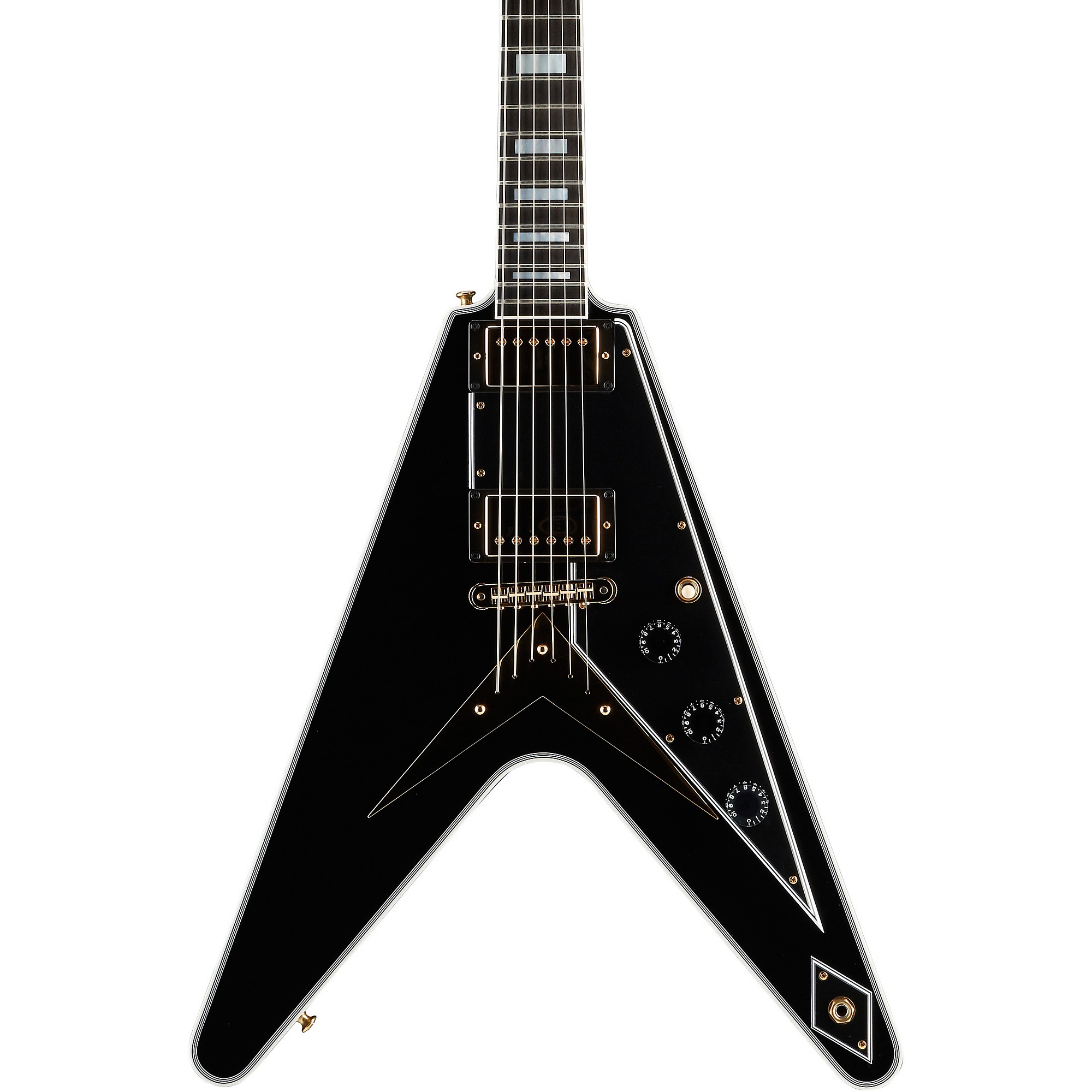 Platinum Gibson Custom Flying V Custom Electric Guitar Ebony