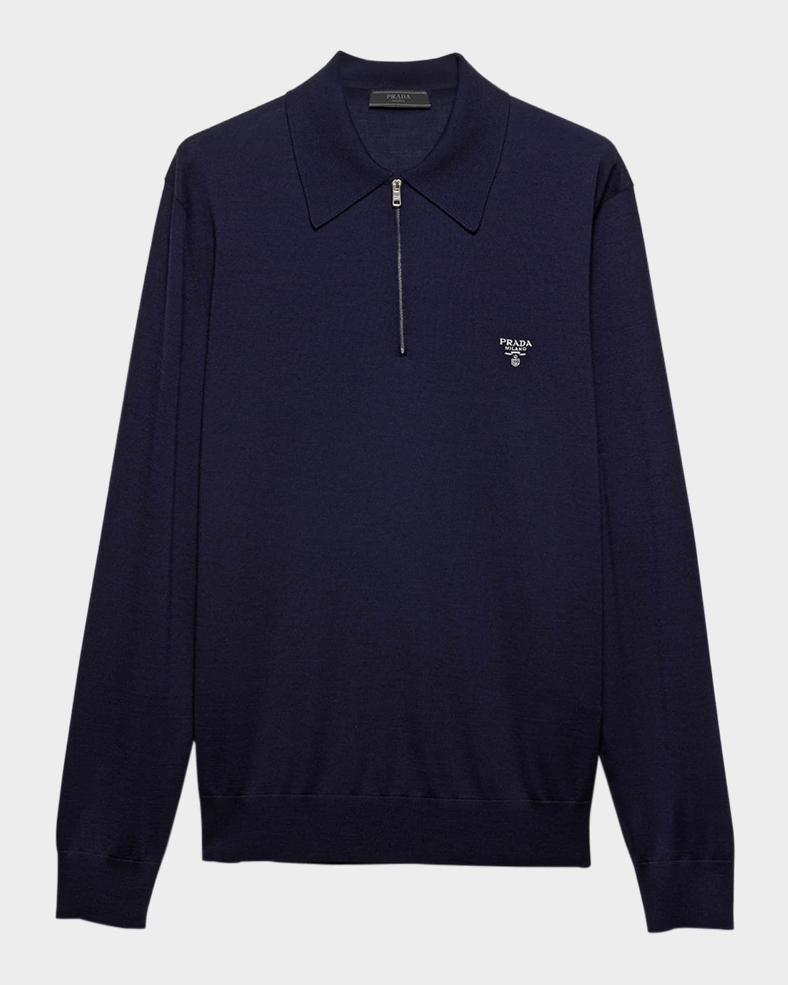 Prada Men's Wool Quarter-Zip Polo Sweater | Neiman Marcus