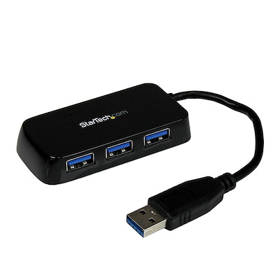 Portable 4 Port SuperSpeed Mini USB 3.0 Hub - 5Gbps - Black - TAA