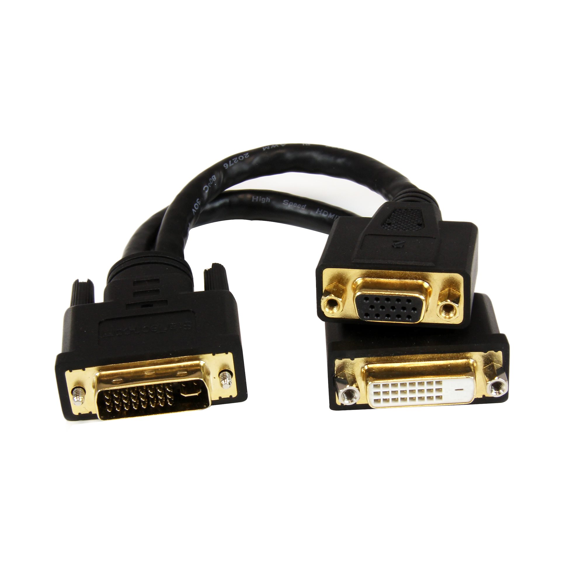 20cm DVI-I/オス - DVI-D/メス + HD15 VGA/メス 2分岐スプリット