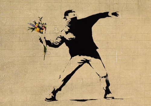Amazon｜BANKSY バンクシー Flower Thrower Bricks キャンバス アート