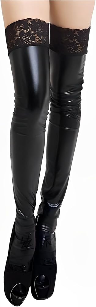 Amazon.co.jp: Suburbia セクシー PU レザー レース ニーハイ オーバー