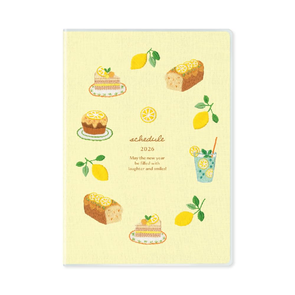 Amazon.co.jp: 2026年 手帳 B6 月間ブロック見開き 刺しゅう【レモン