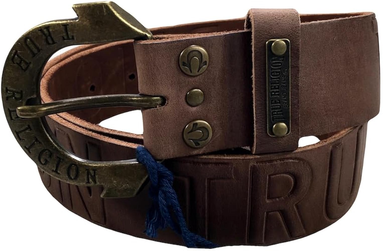 True Religion Womens Jeans Leather Belt Brown Embossed Logo
