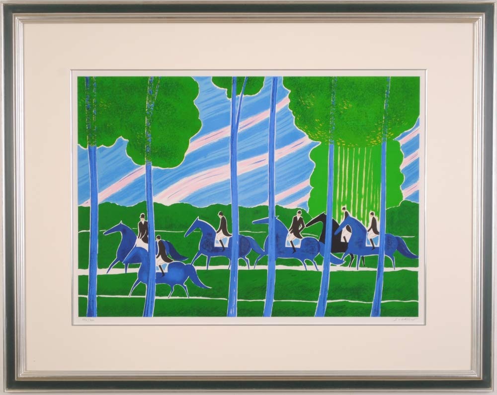 Amazon | セルジュ・ラシス 「森の乗馬」 馬 絵画 リトグラフ 版画 額
