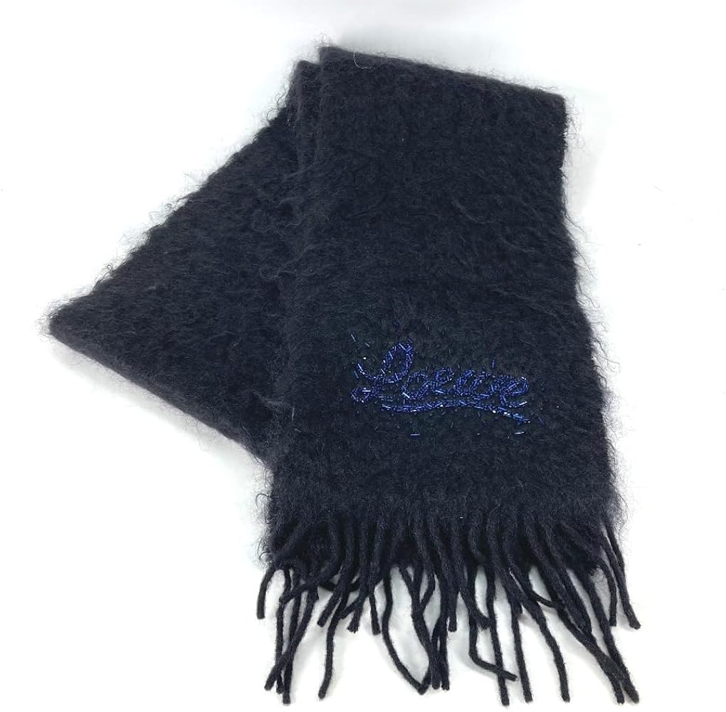 Amazon | [ロエベ] ビーズ刺繍 ロゴ フリンジ マフラー モヘア/ウール