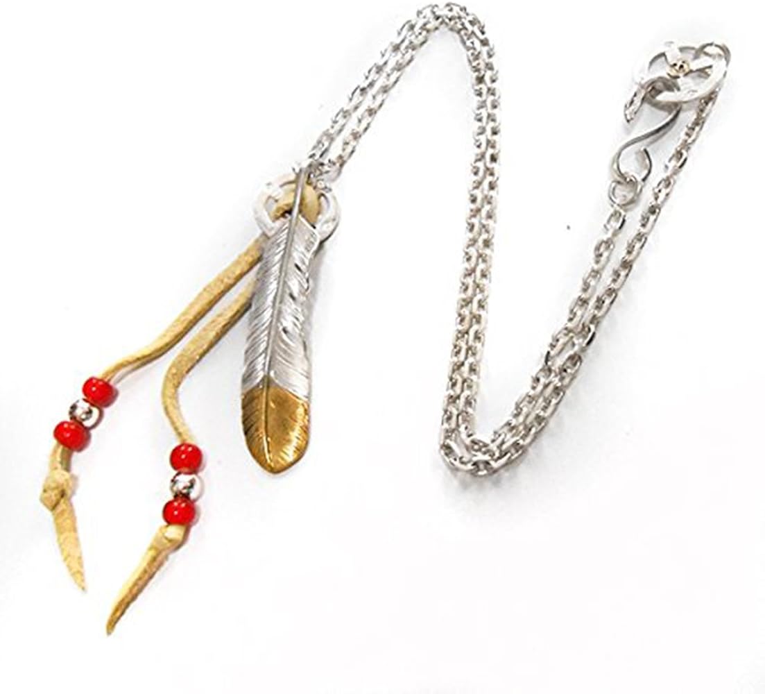 Amazon | フェザー ネックレス セット 革紐 ホイール シルバー 羽根 金