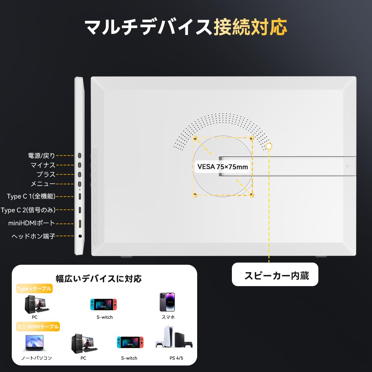 Amazon.co.jp: UPERFECT Mobile Monitor, 16 inch, 120 Hz, White