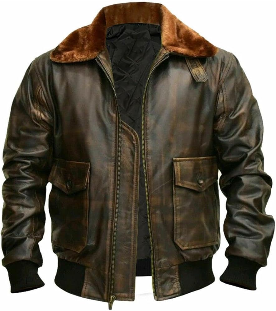 Mens G-1 Fur Collar US Navy Flight Distressed Brown Aviator