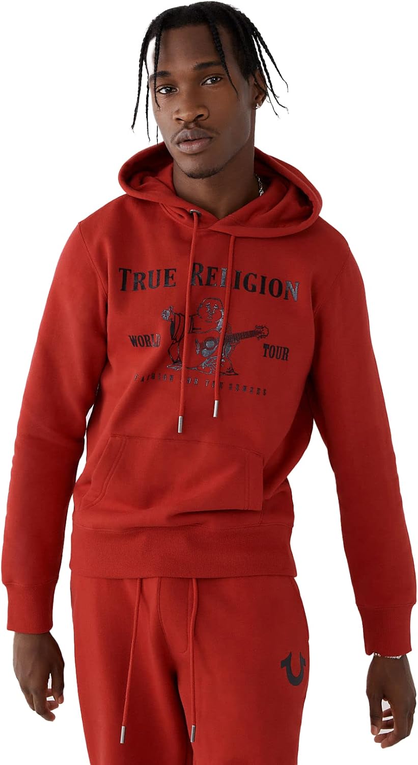 True Religion Men's Metallic Buddha Fleece Hoodie, Black, Small