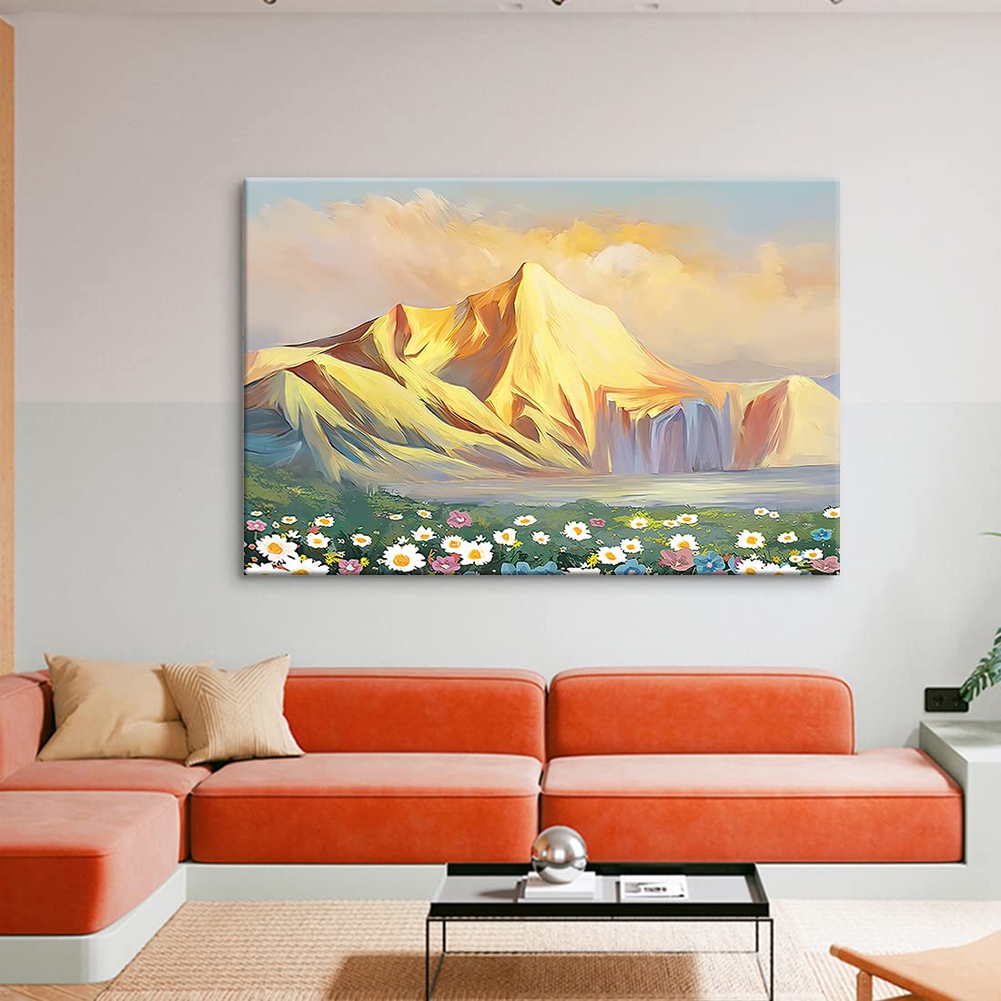 Amazon.co.jp: モダン風景画油絵 ゴールド アートパネル 山の絵 玄関に