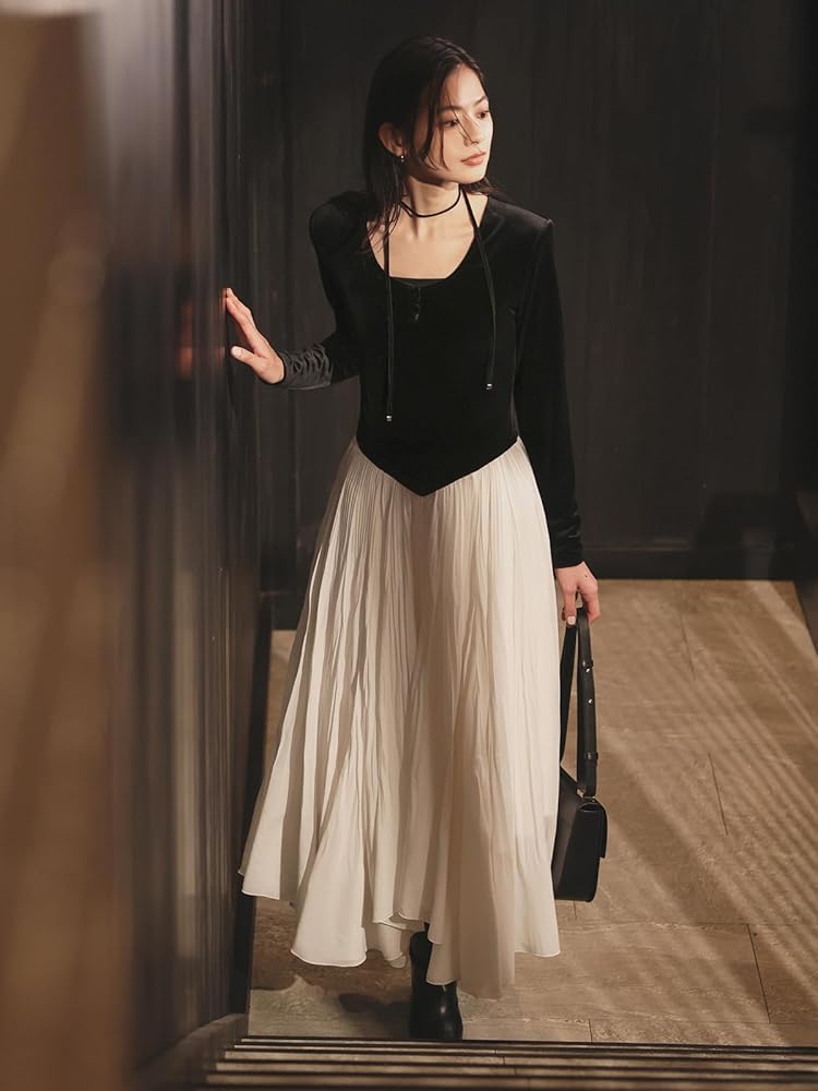 Amazon.co.jp: [アニュアンス] ベロアシフォンドッキングワンピース