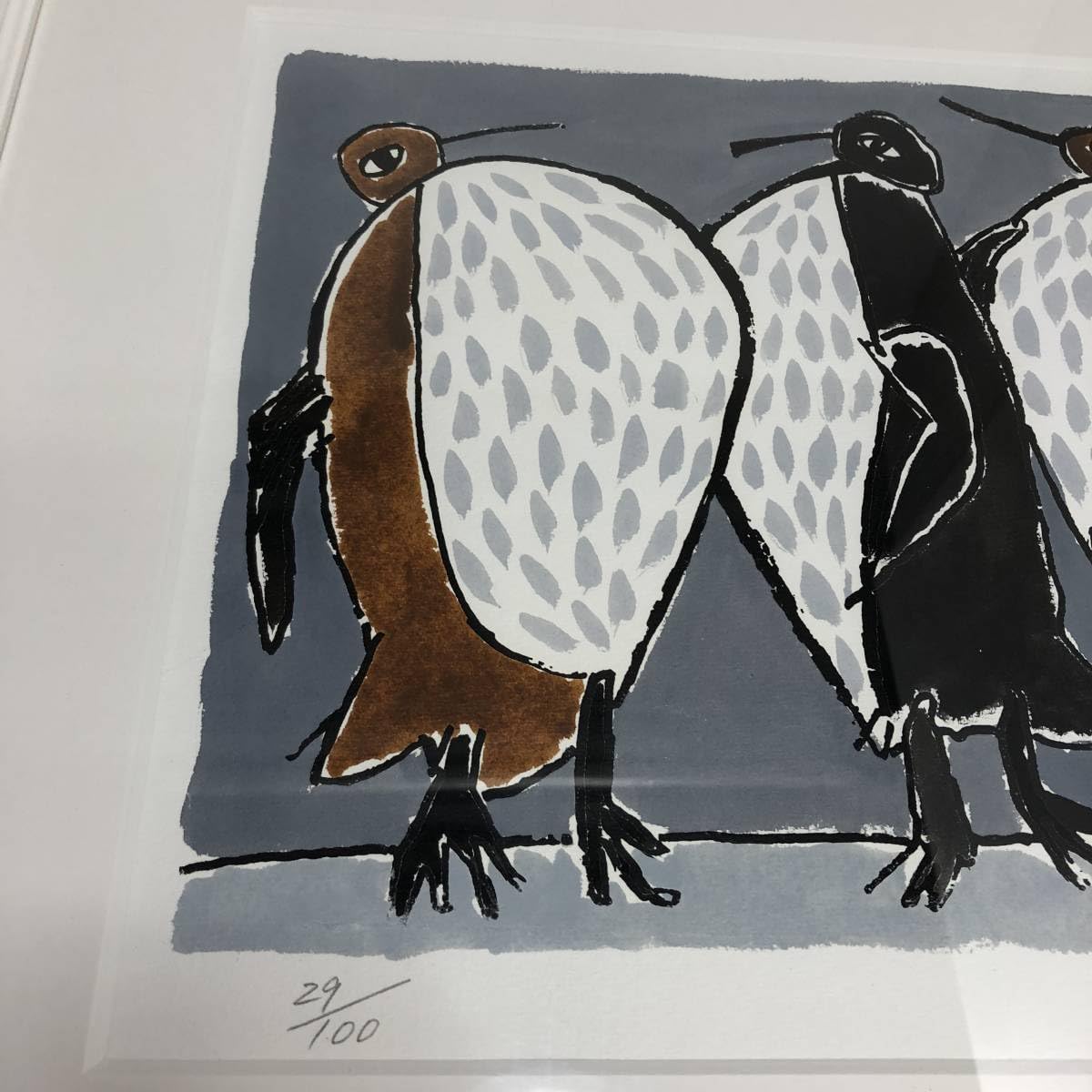 ペンギン」 室田武 動物画 在銘 額 ペンギンワックス 絵画 日本画 稀少