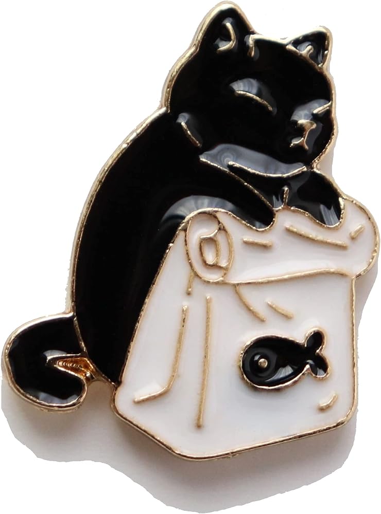 Amazon.co.jp: 猫とエサ袋 ピンバッジ かわいいネコのピンズ グッズ