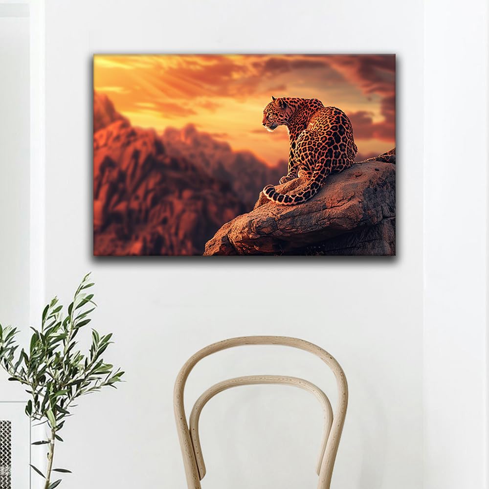 Amazon.co.jp: ヒョウキャンバスプリント、野生動物の壁アート、夕日の