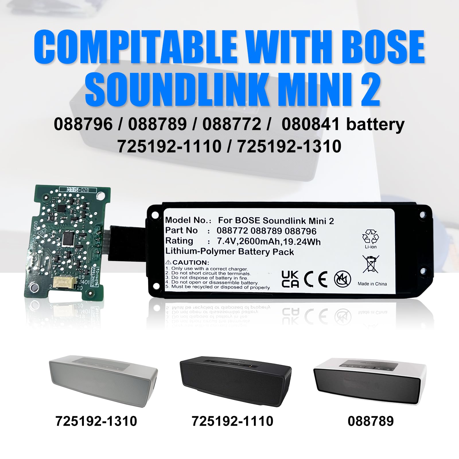 Amazon.com: BooNer 7.4V Battery for Bose Soundlink Mini 2