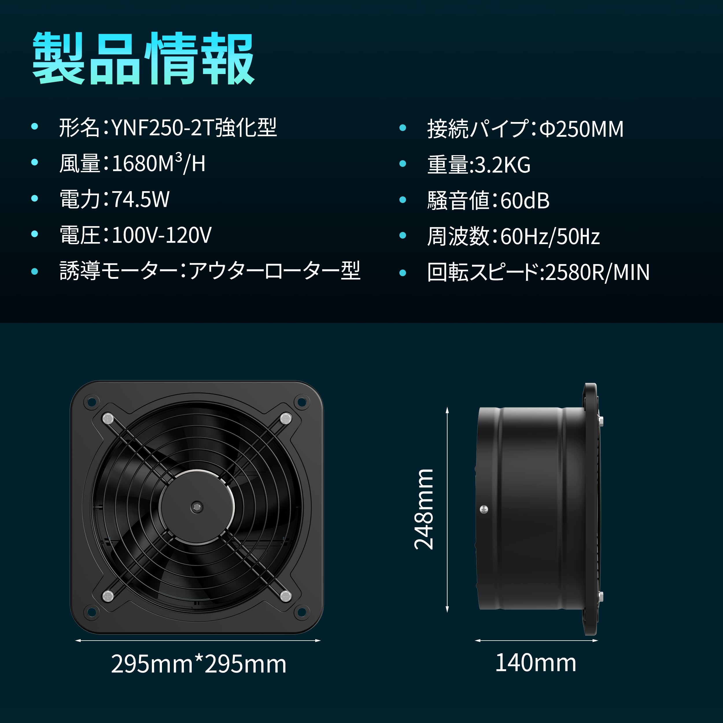 Amazon.co.jp: Okryain 強化型換気扇 250mm 壁付け 家庭用工業換気扇