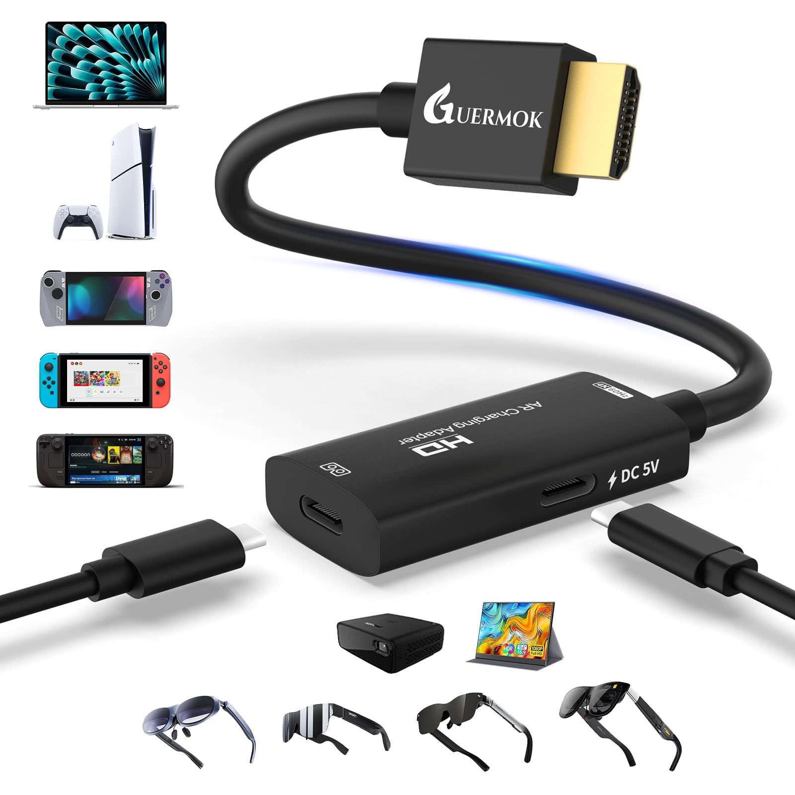 Amazon.co.jp: Guermok ARグラス用HDMI→USB-Cディスプレイアダプター
