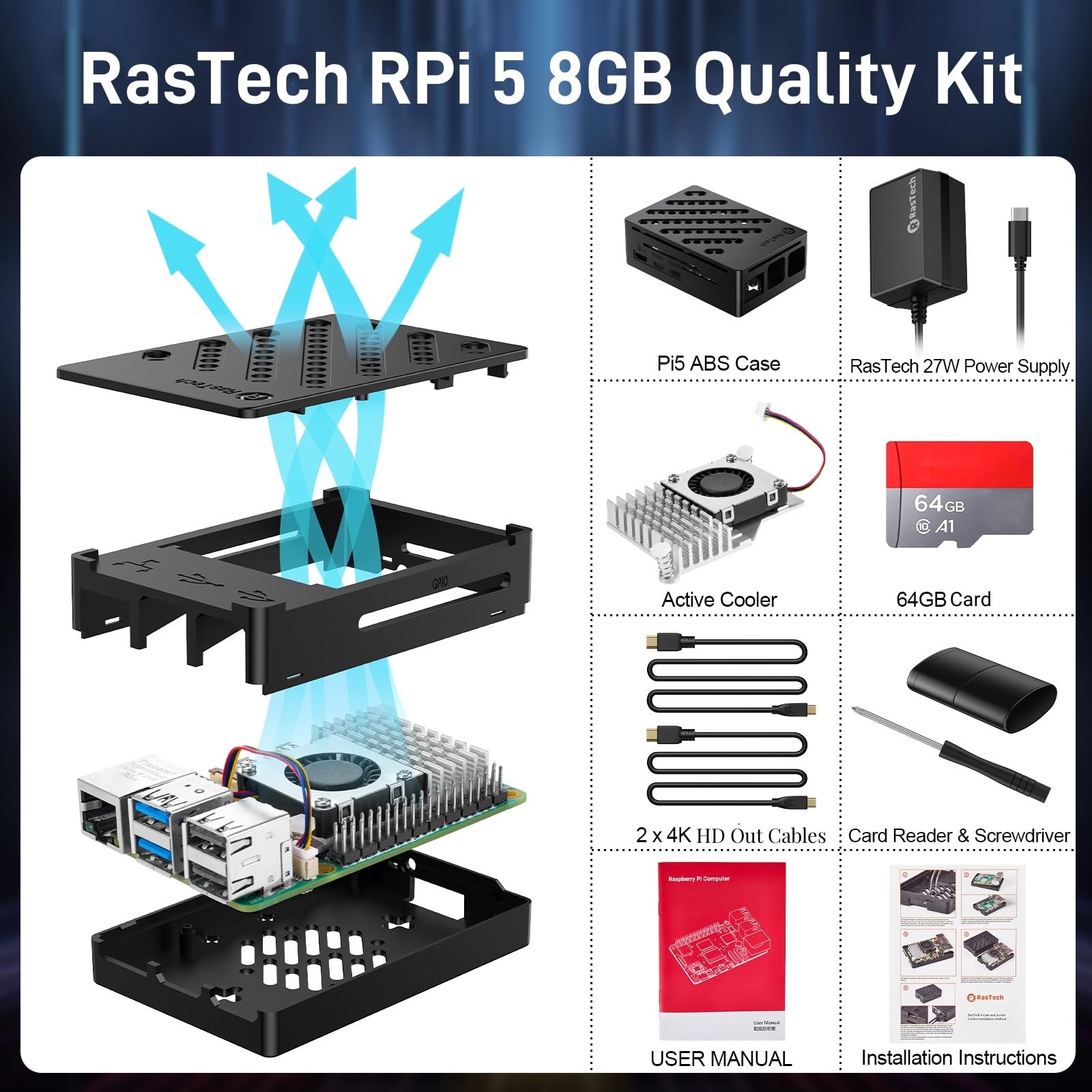 Amazon.com: RasTech Raspberry Pi 5 8GB Kit 64GB Edition with