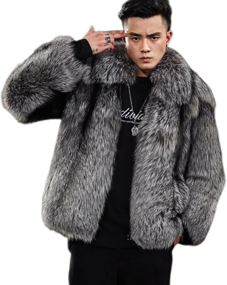 Amazon | [WOOYOO] ファージャケット 毛皮コート メンズ S-6XL グレー