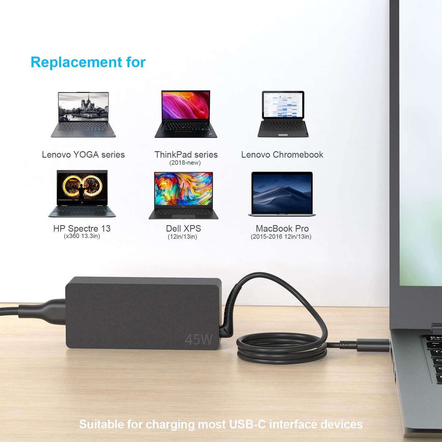 Amazon.com: 45W USB-C Charger for Lenovo 500e Chromebook 2nd Gen