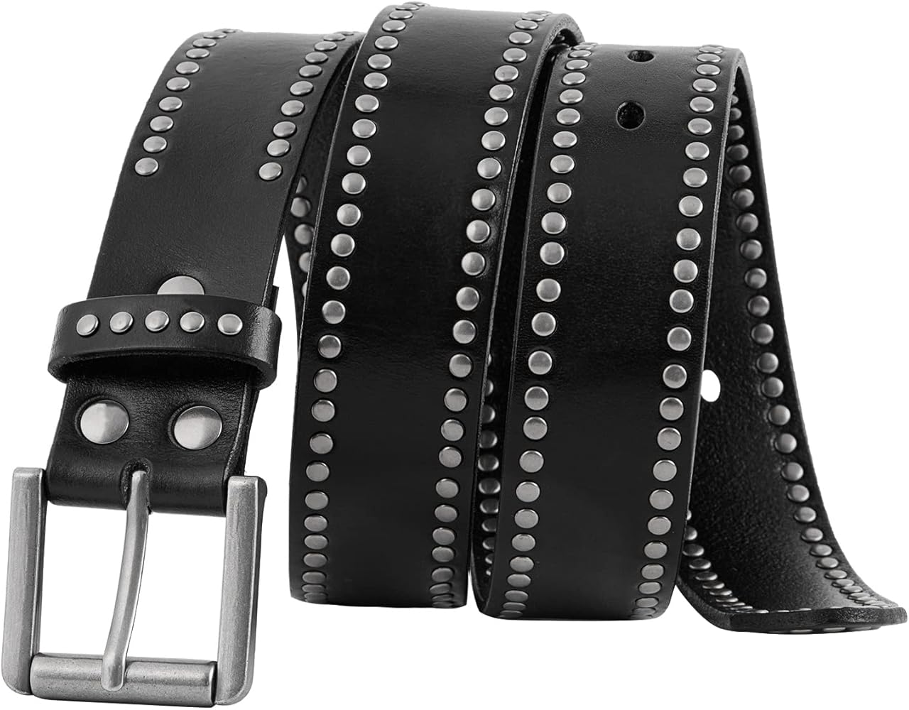 FIORETTO Mens Studded Genuine Leather Belts For Jeans Punk y2k