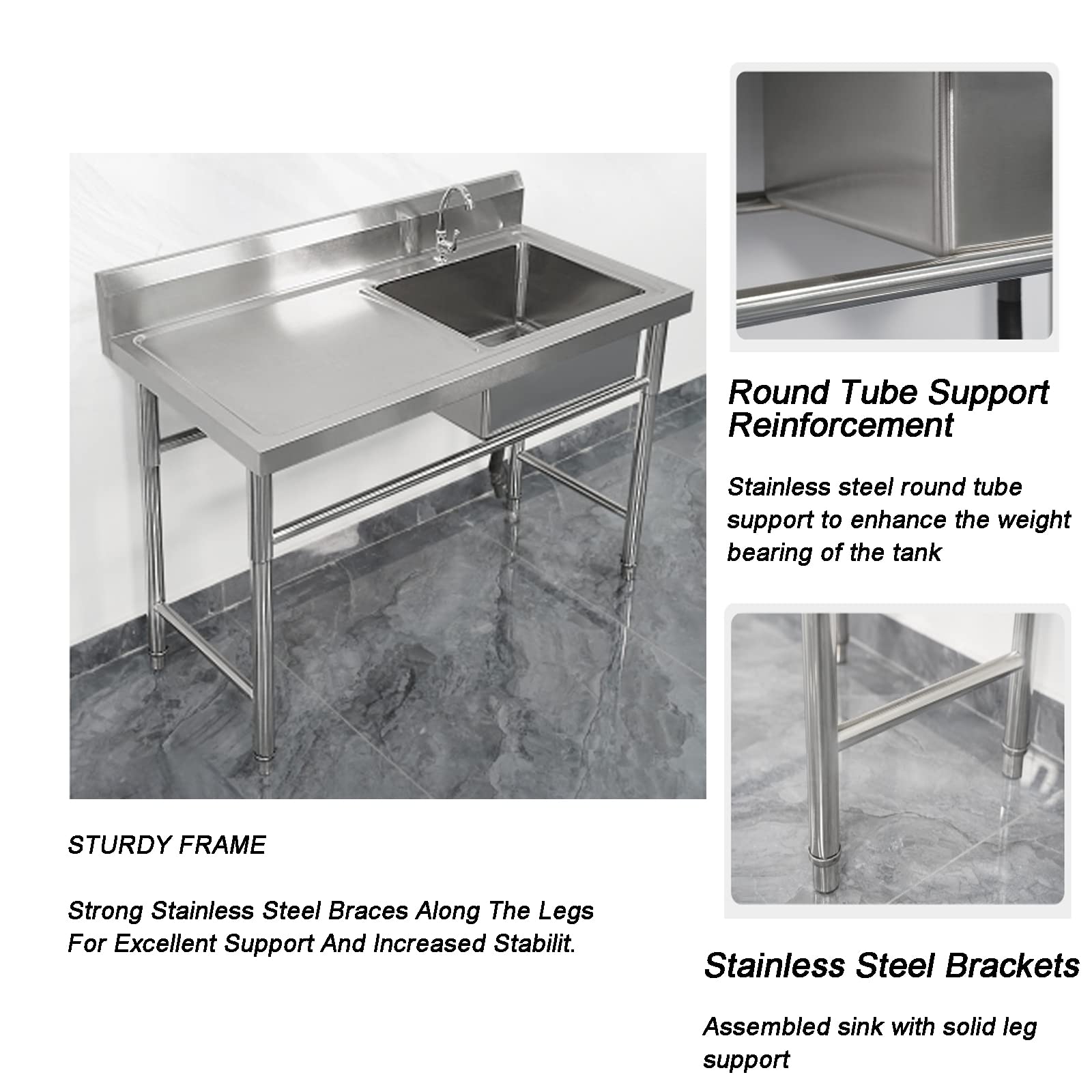 Amazon.co.jp: シングルシンク 作業台付き 業務用 シンク 1槽式