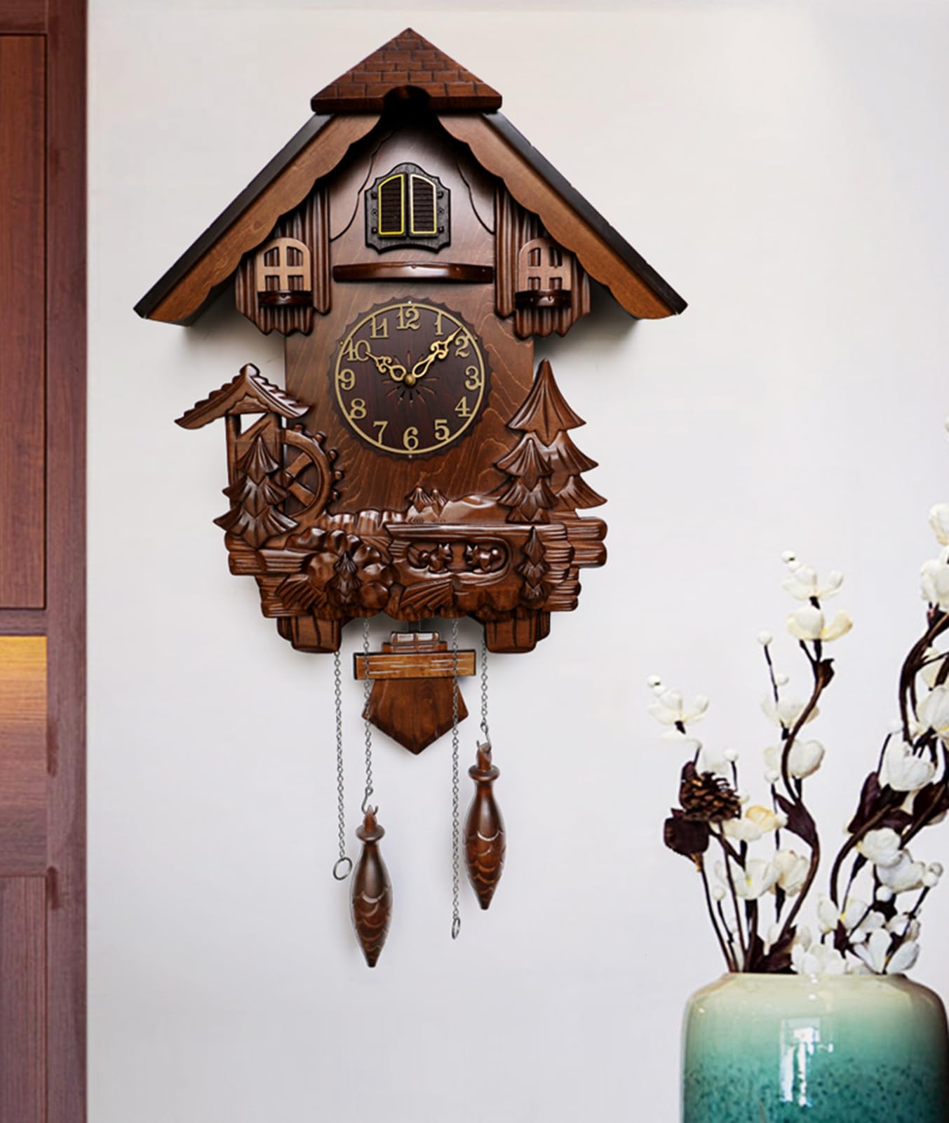 Amazon.co.jp: クォーツ鳩時計、木製装飾壁掛け時計、振り子時計