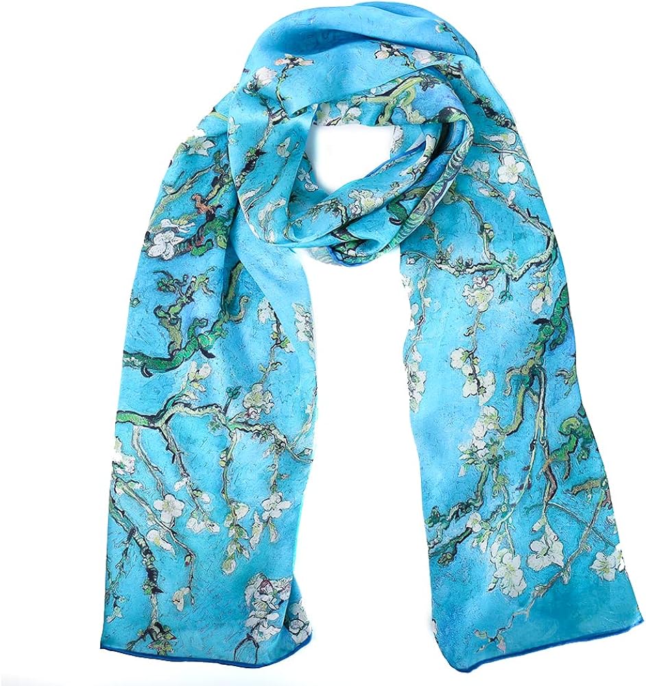 HeyToo Womens 100% Real Silk Scarf Long Satin Floral Artists