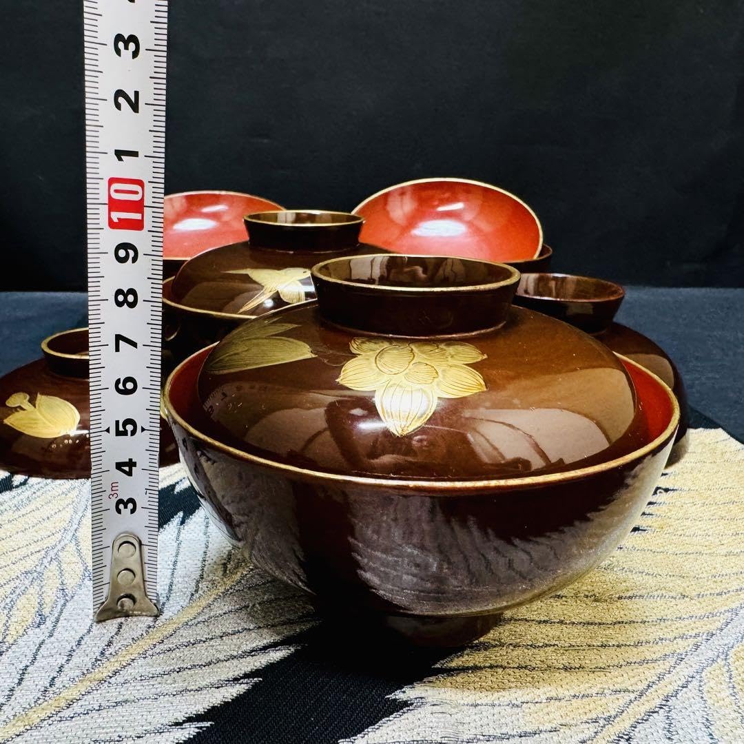 BK129 時代輪島塗 草花図金蒔絵 吸物椀 二客 木製 茶道具 懐石 菓子