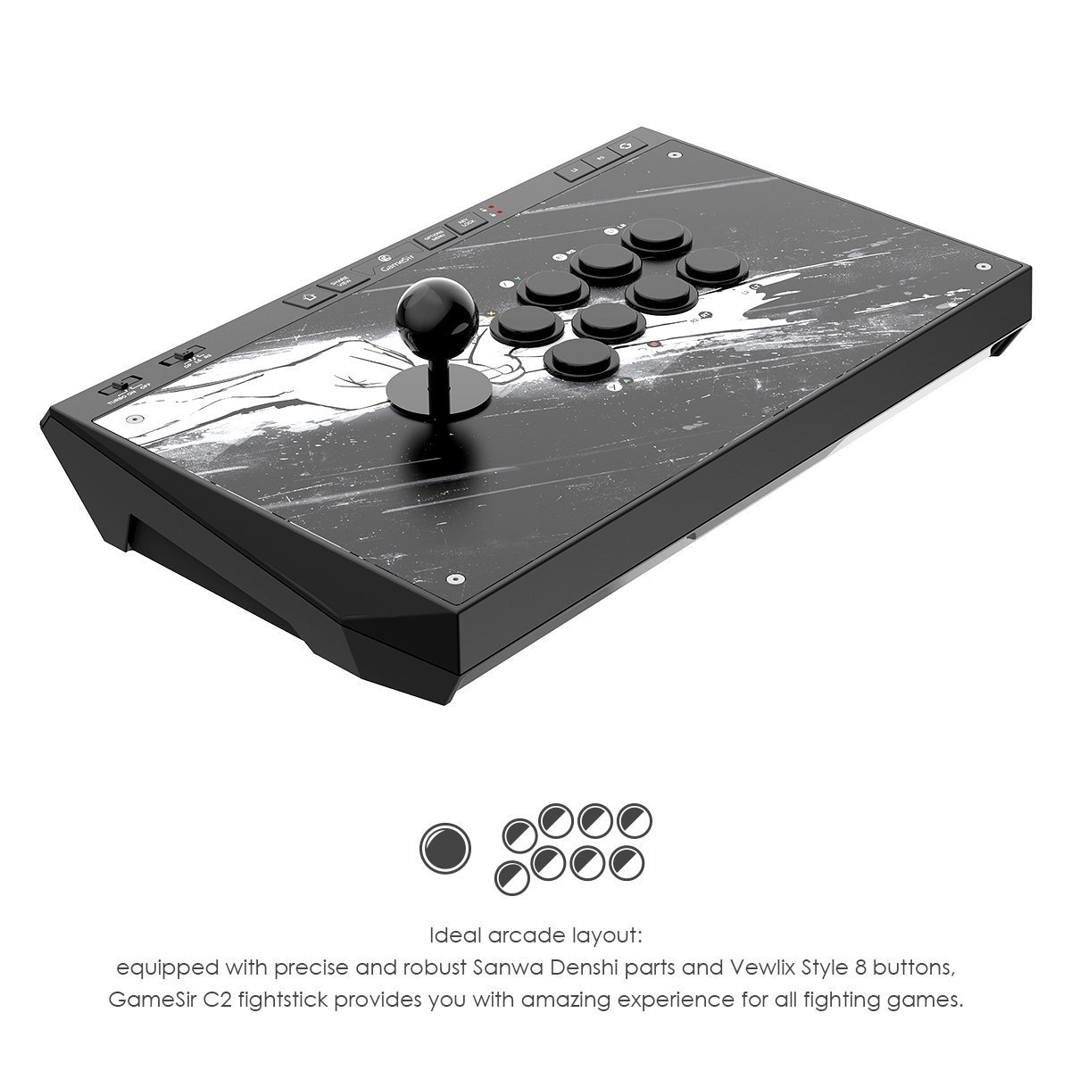 GameSir C2 Arcade Fightstick with Sanwa Denshi Joystick & Buttons