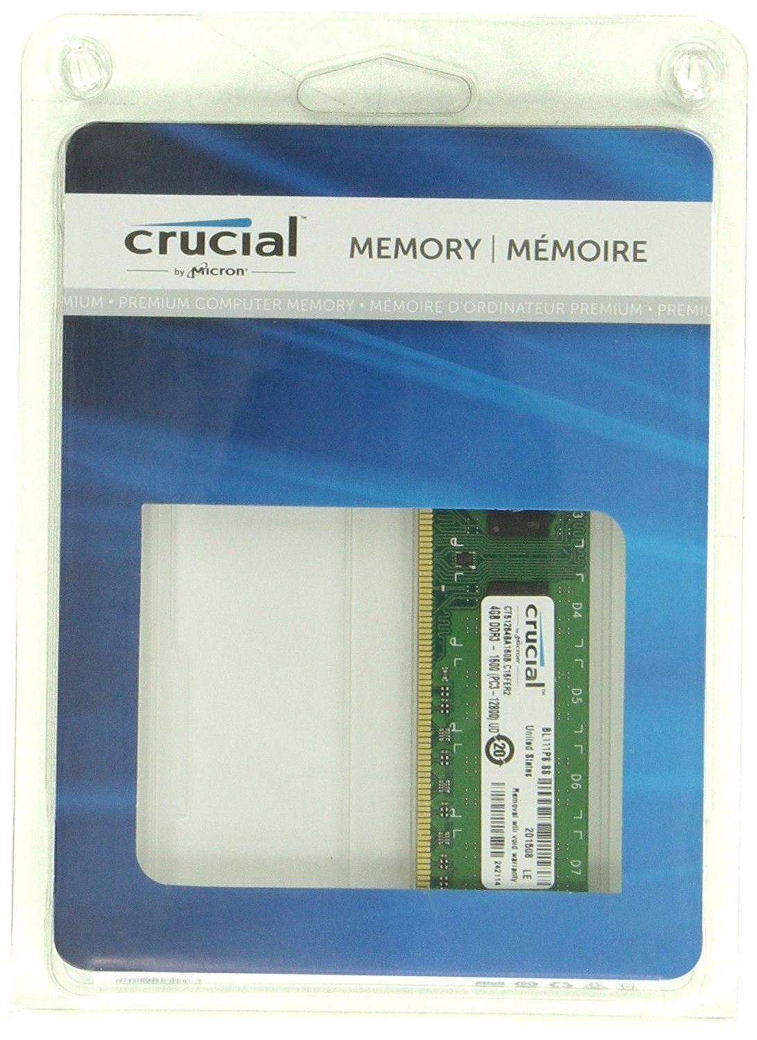 Crucial 4GB Single DDR3 1600 MT/s PC3-12800 CL11 Unbuffered UDIMM